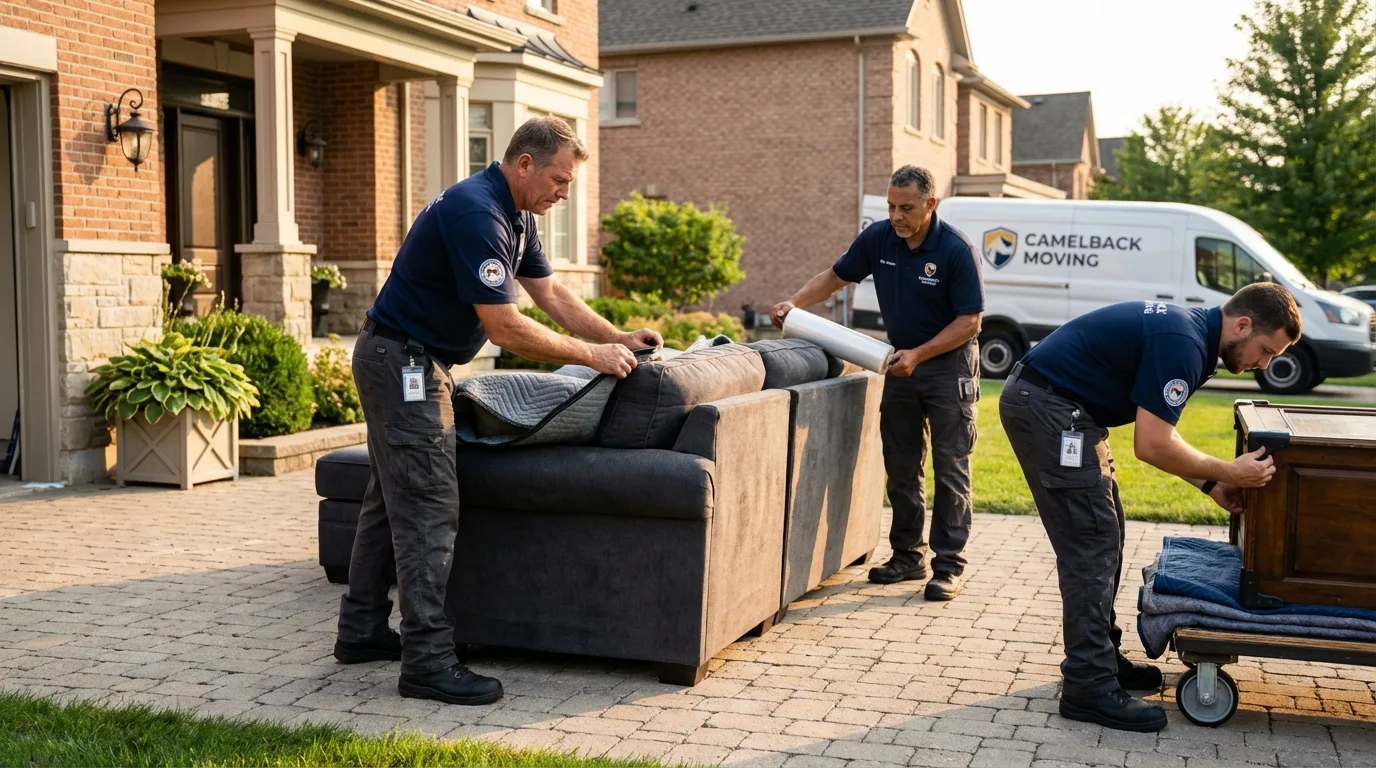 Large estate moving crew wrapping furniture in Harrah, OK